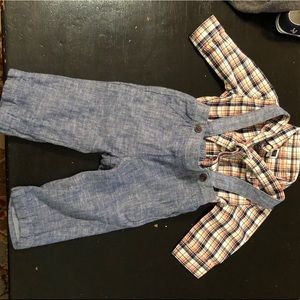 Janie and Jack 3-6m boys two piece overalls